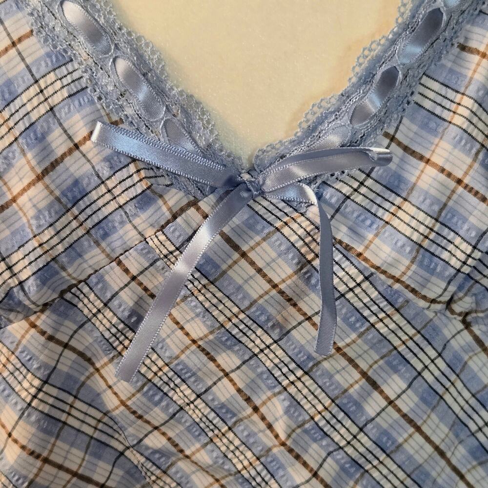 Y2K No Boundaries Babydoll Cami Top Womens Plaid Lace Coquette Fairy Size XXL 20 - Picture 3 of 6